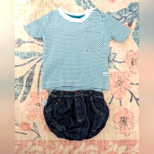 💥3/$24 Rugged Butts Striped Tee With Denim Bubble Shorts